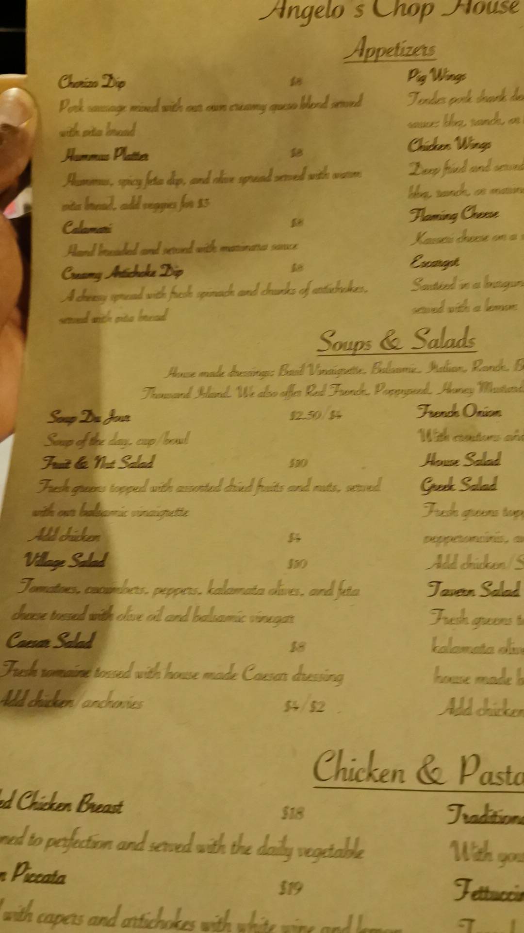 Menu at Angelo's Chop House steakhouse, Monroe