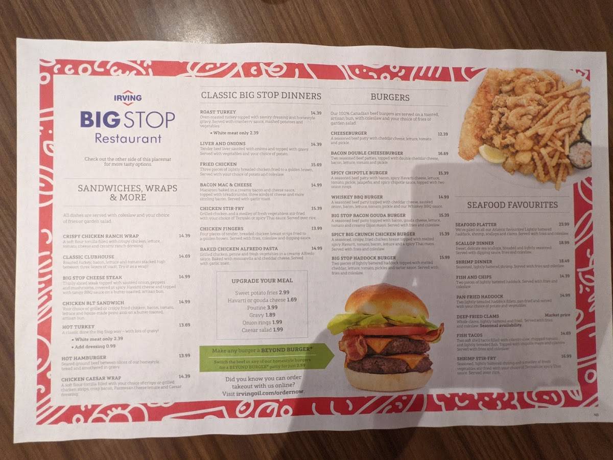 Menu at Aulds Cove Big Stop Restaurant, Aulds Cove