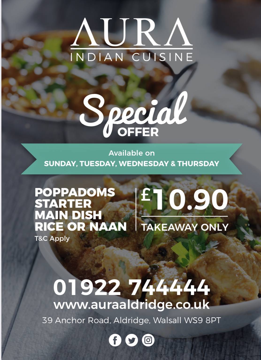 Menu at Aura Indian cuisine restaurant, Walsall