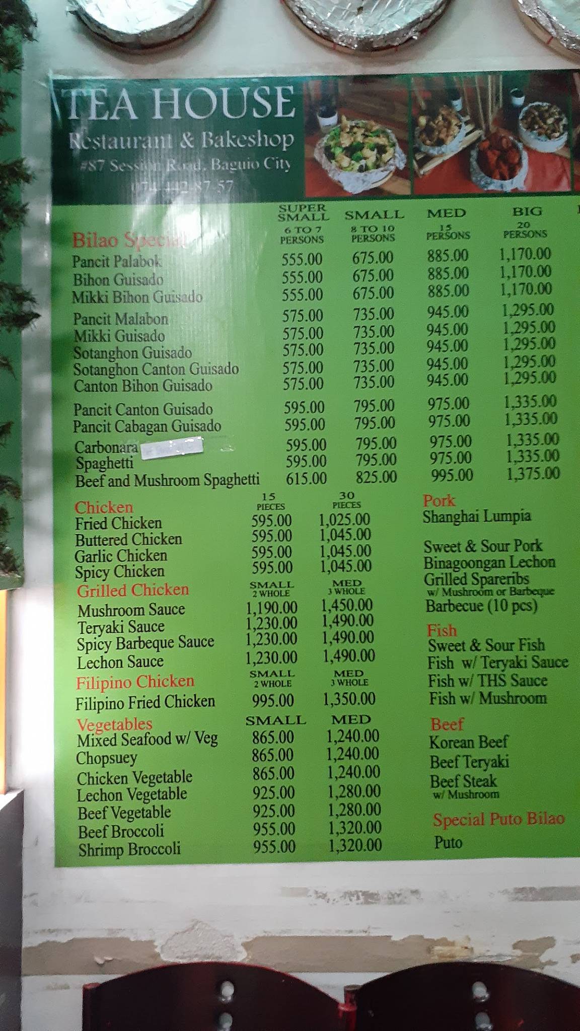 Menu at Tea House restaurant, Baguio