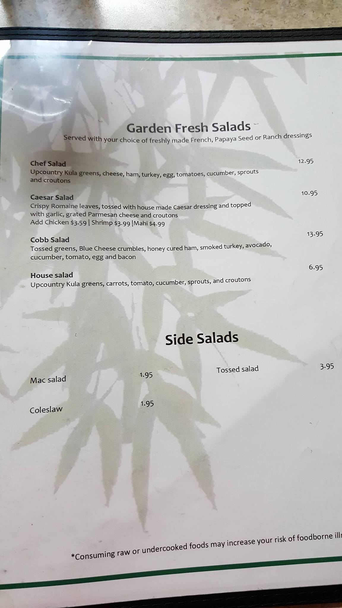 Menu at Bamboo Grille Inc. restaurant, Wailuku