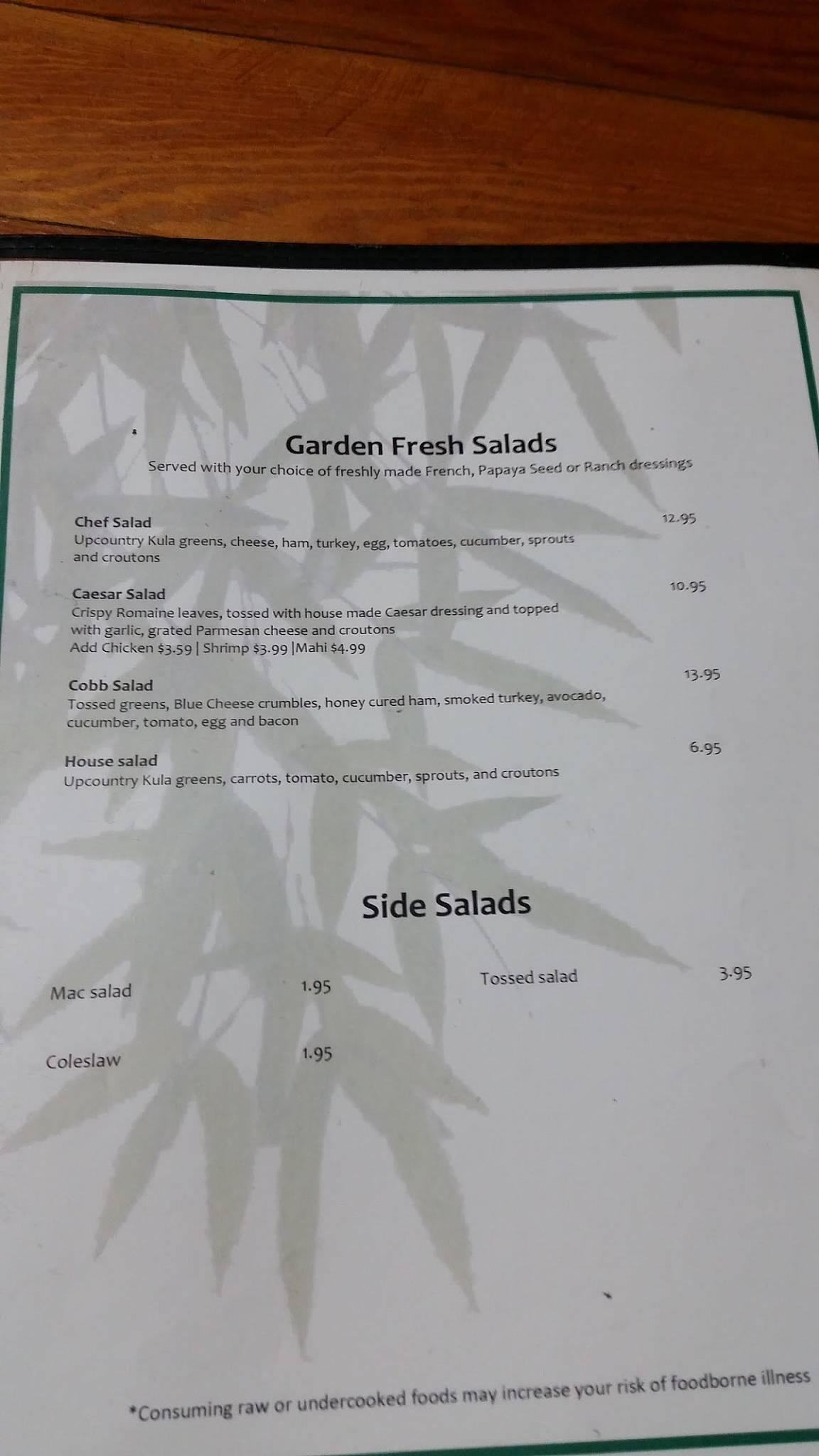 Menu at Bamboo Grille Inc. restaurant, Wailuku
