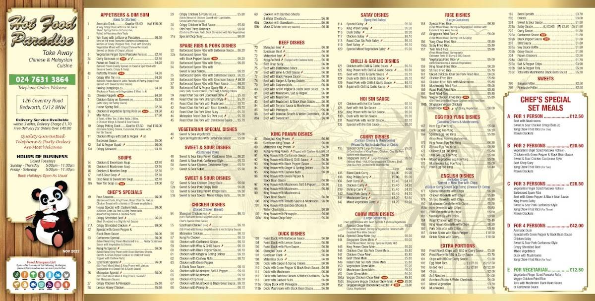 Menu at Hot Food Paradise fast food, Bedworth