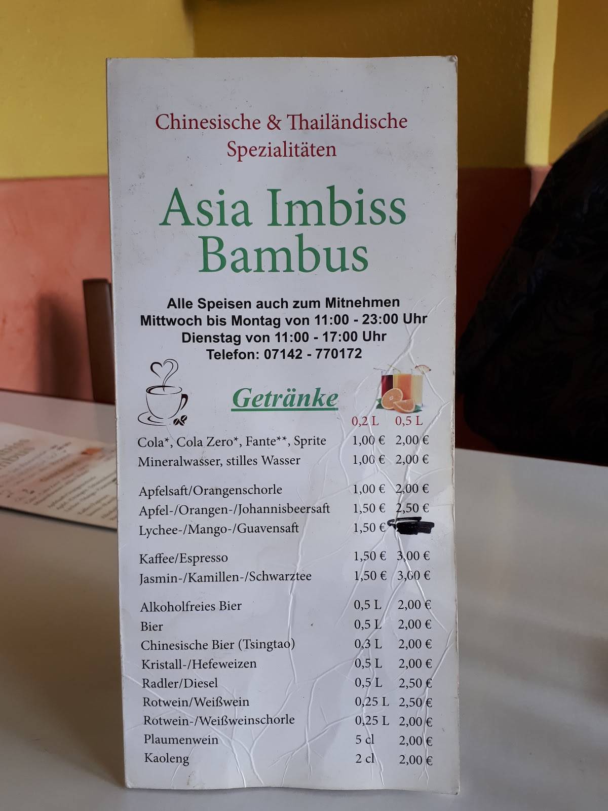 Speisekarte von Asia Imbiss Bambus fast Food, Bietigheim Bissingen