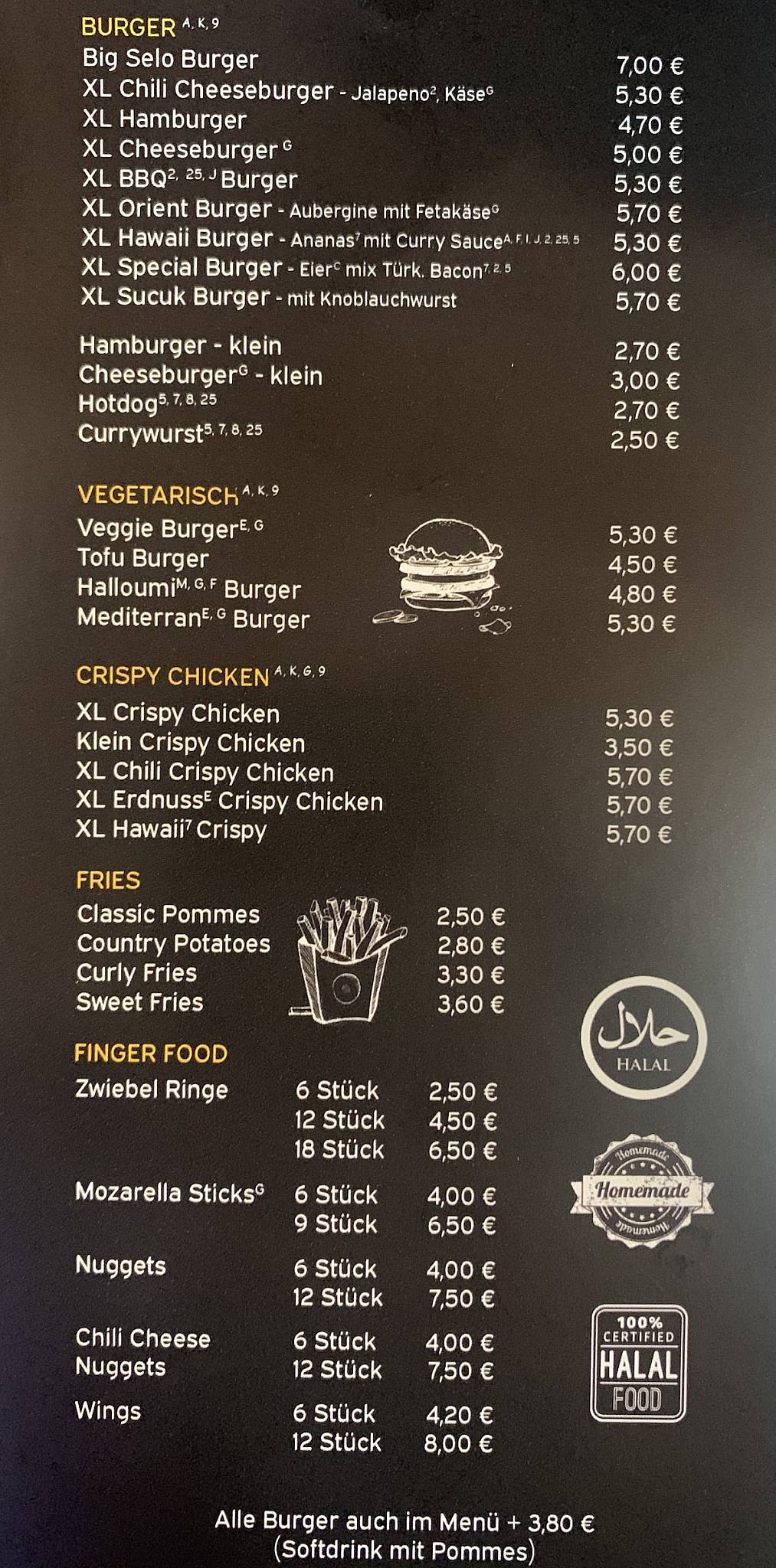Speisekarte von Big Selo Burger restaurant, Berlin