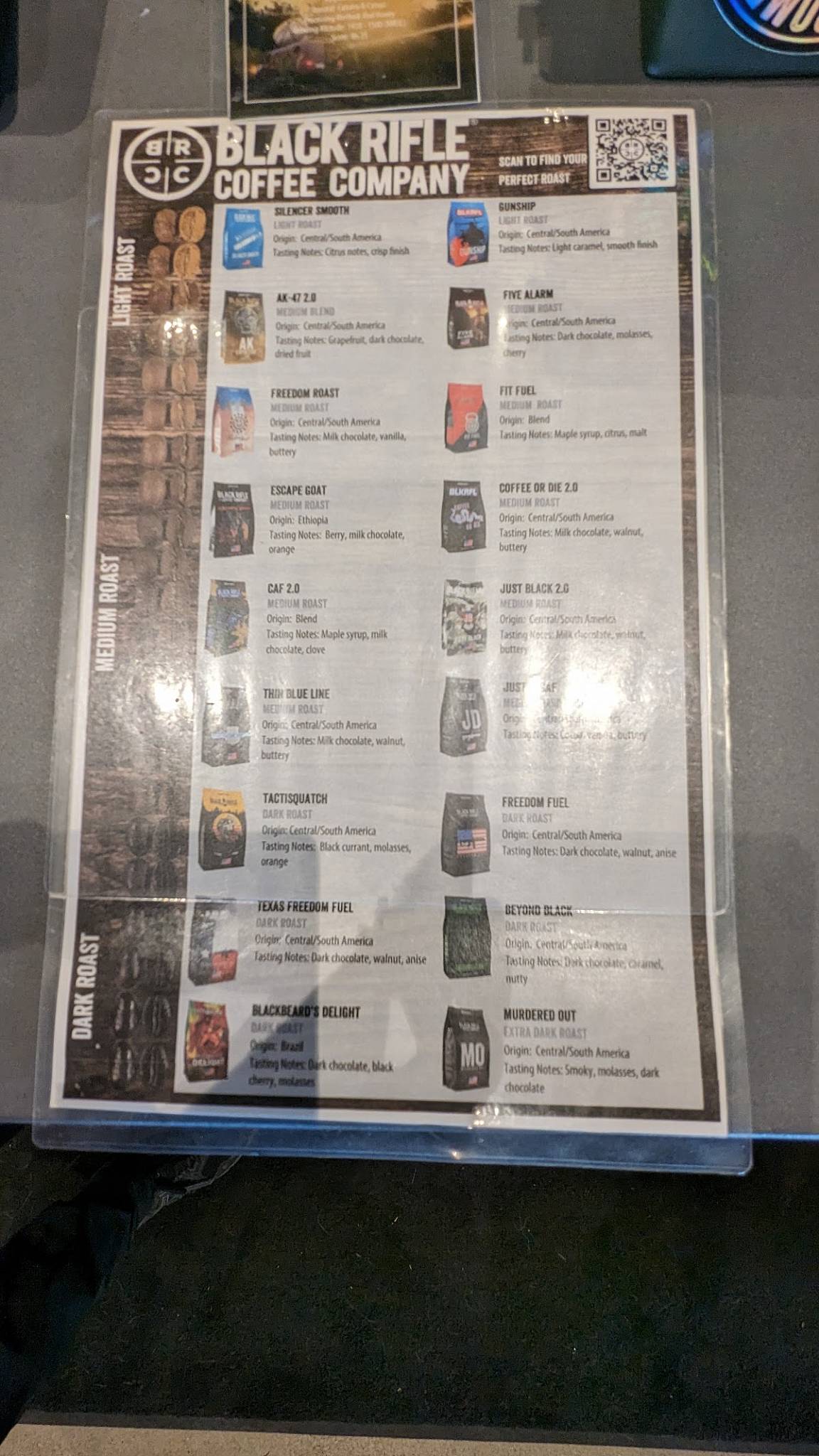 Menu at Black Rifle Coffee Company, Kalispell