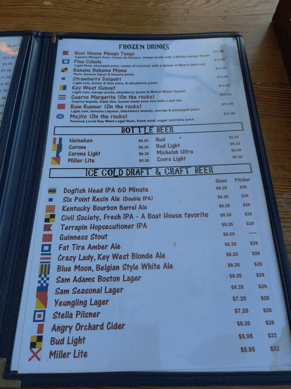 Menu at Boat House Bar & Grill, Key West, 220 Margaret Street