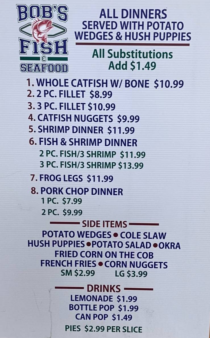 Menu at Bob's Fish & Seafood OKC restaurant, Oklahoma City