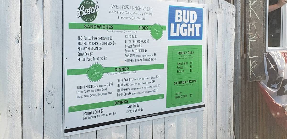 Menu at Bosch Food Tavern pub & bar, Hales Corners