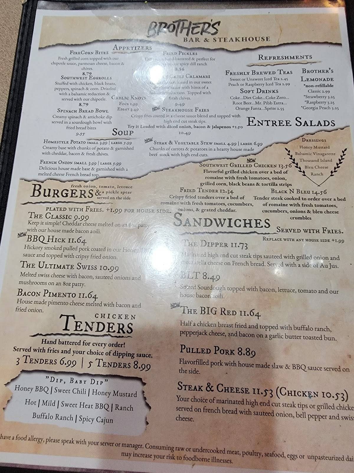 Menu at Brother's Bar & Steakhouse, Villa Rica