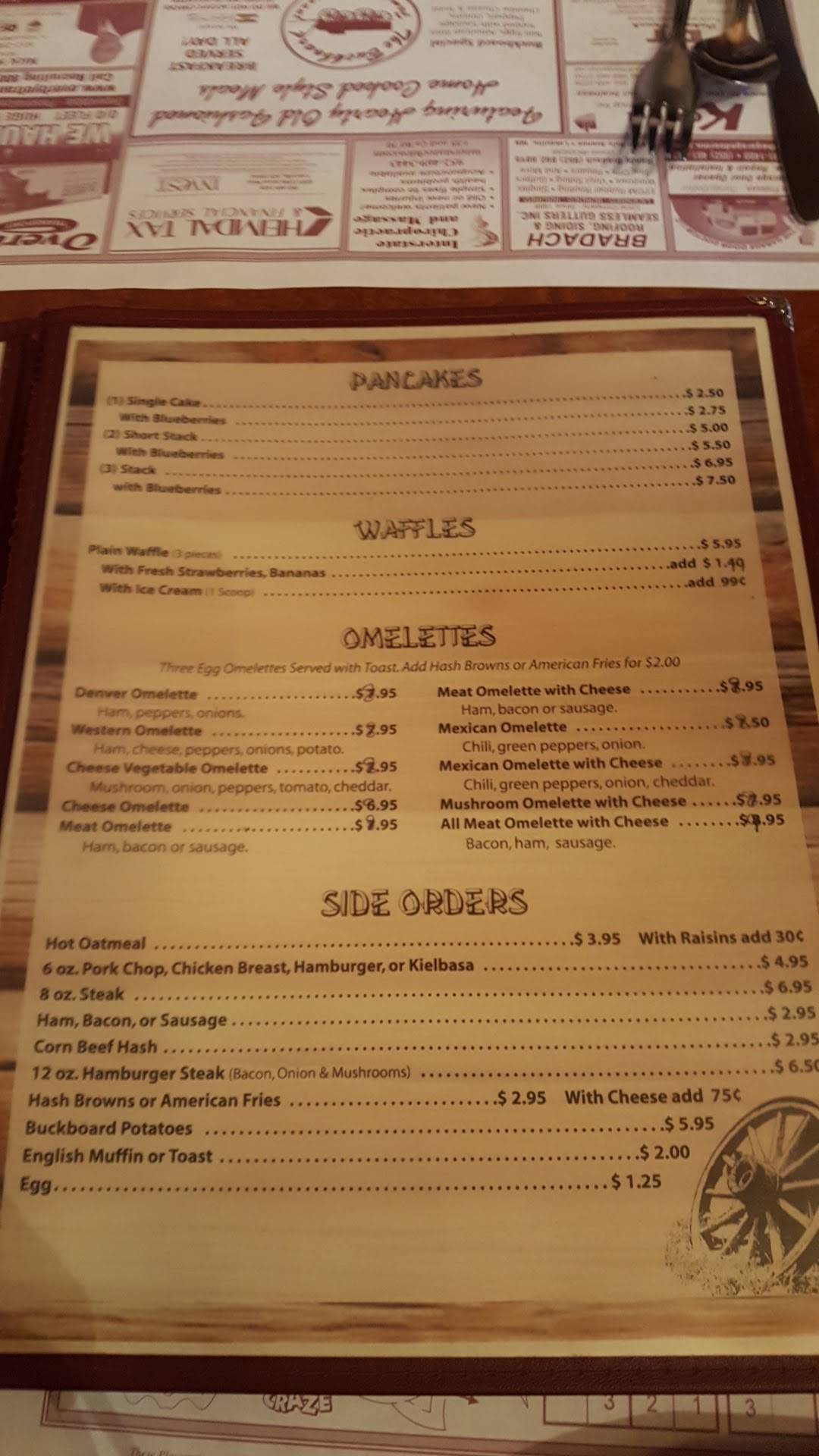 Menu at Buckboard restaurant, Lakeville