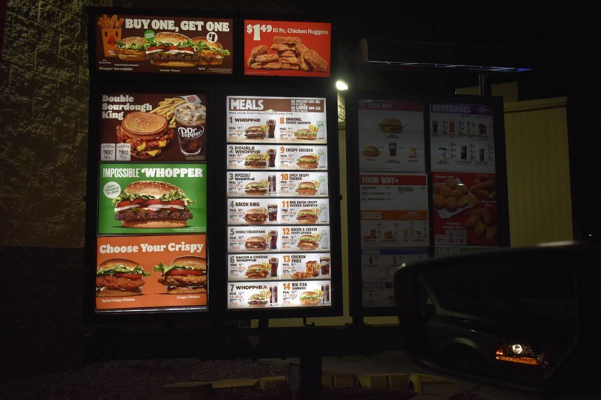 Menu at Burger King fast food, Rochester, Ridgeway Ave