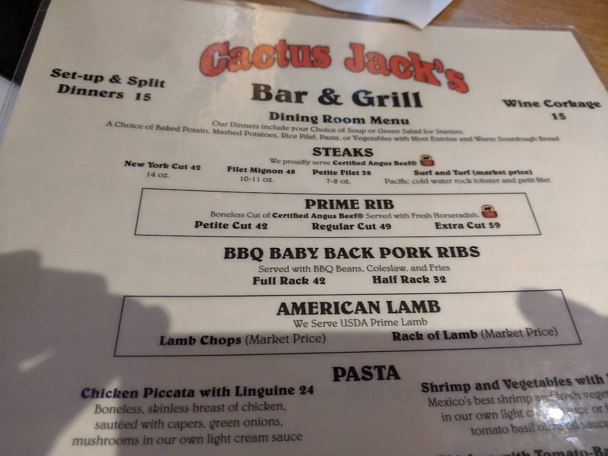 Menu at Cactus Jack's Bar & Grill, Palm Desert