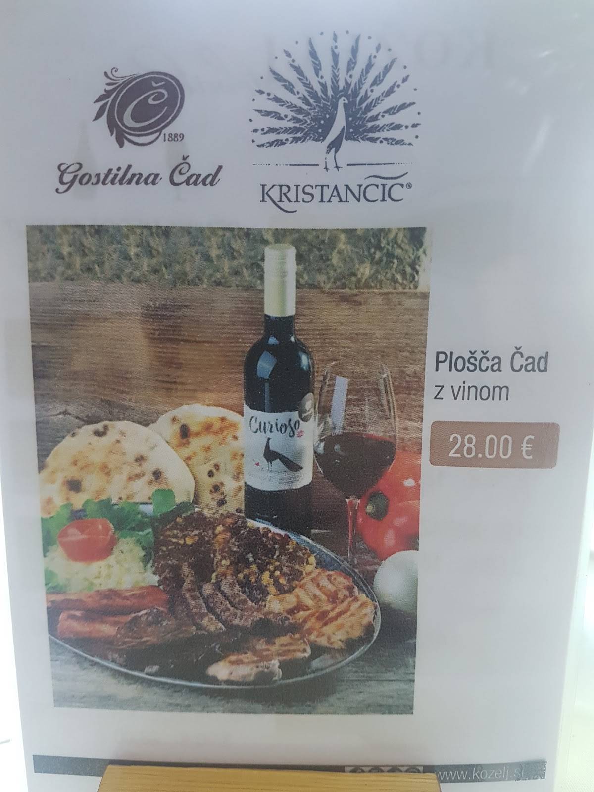 Menu at Čad restaurant, Ljubljana