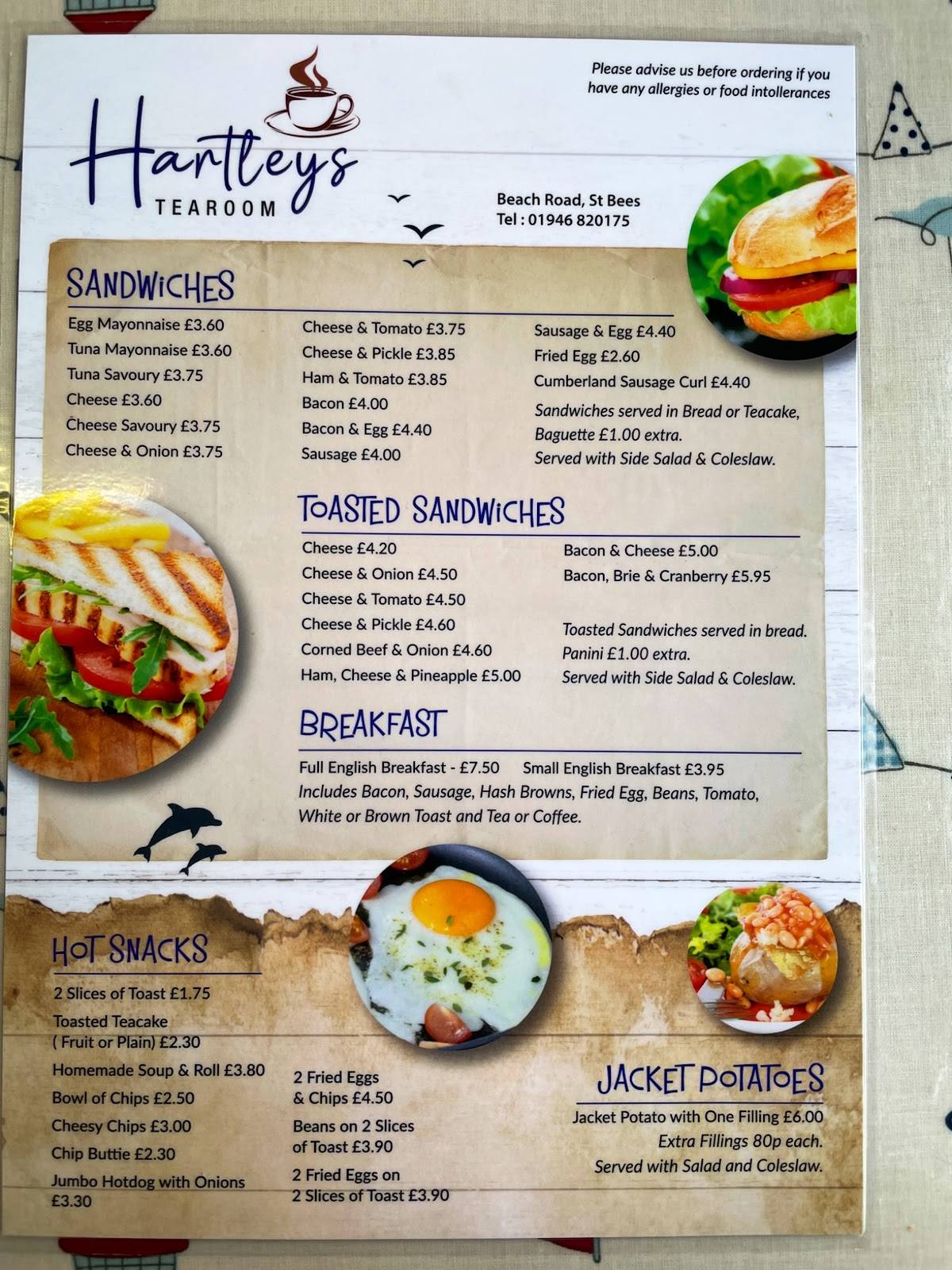Menu at Hartleys Beach Shop cafe, Saint Bees