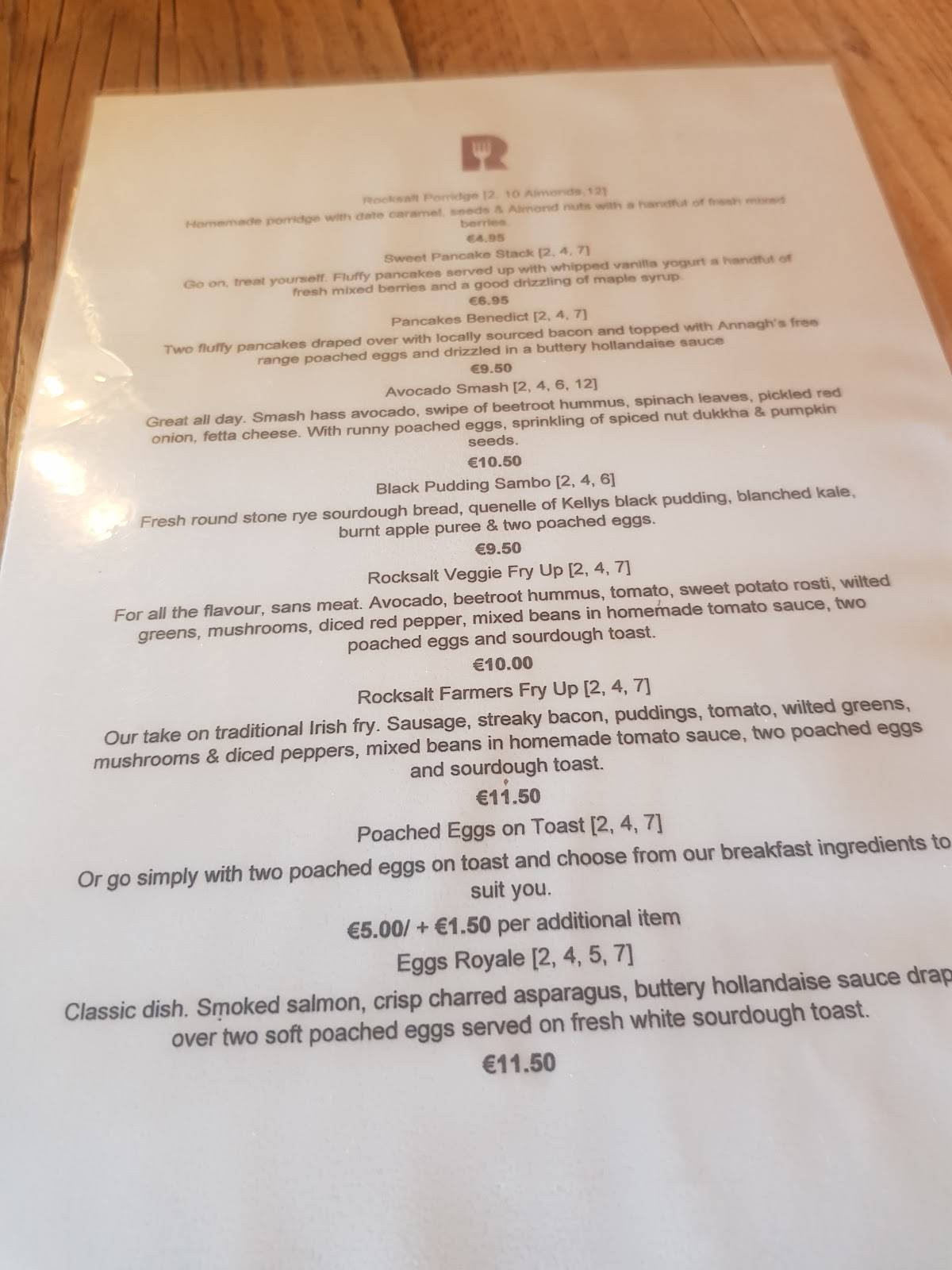 Menu at Rocksalt Café cafe, Dundalk