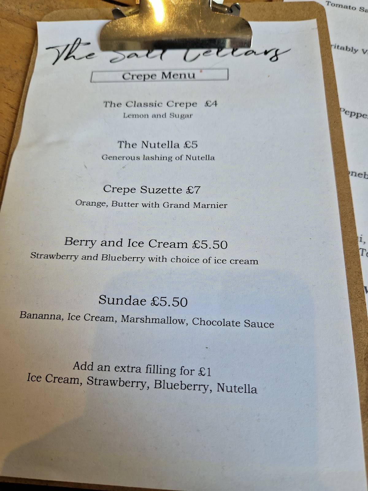 Menu at The Salt Cellars Café Budleigh Salterton cafe, Budleigh Salterton