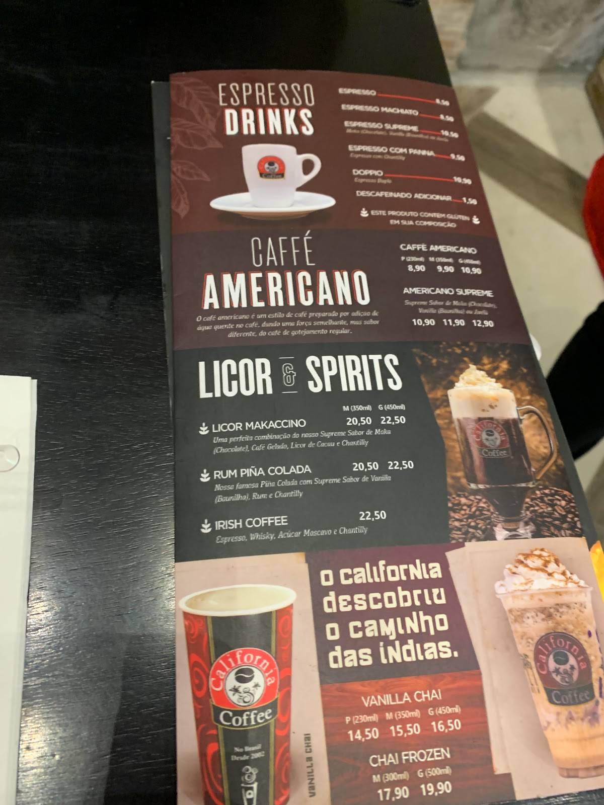 Menu em California Coffee café, Rio de Janeiro, Av. Alm. Barroso