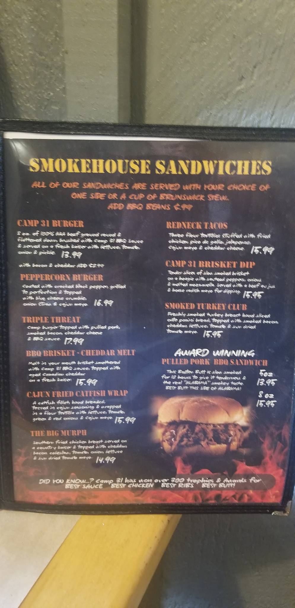 Menu at Camp 31 BBQ, Brant