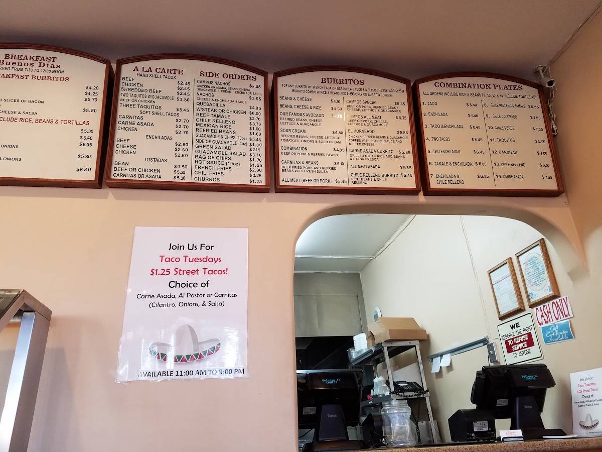 Menu at Campos Famous Burritos restaurant, Simi Valley