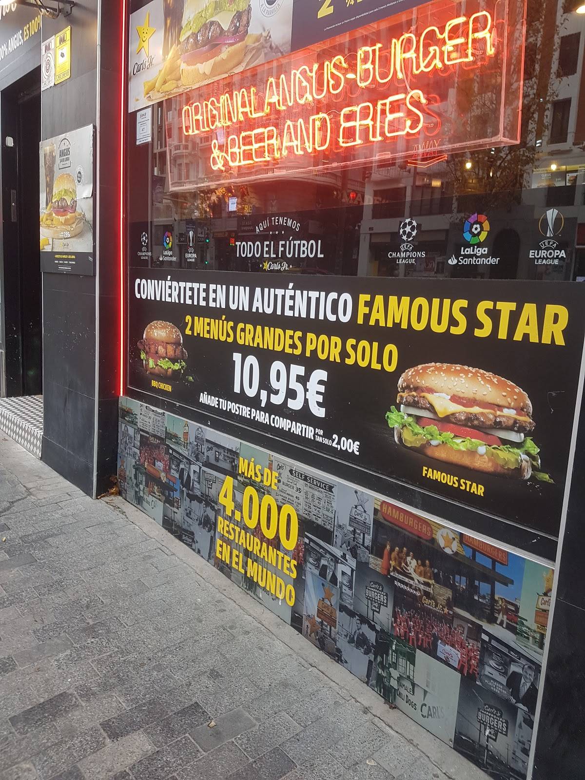 Carta del restaurante Carl's JR, Madrid, Calle Gran Vía