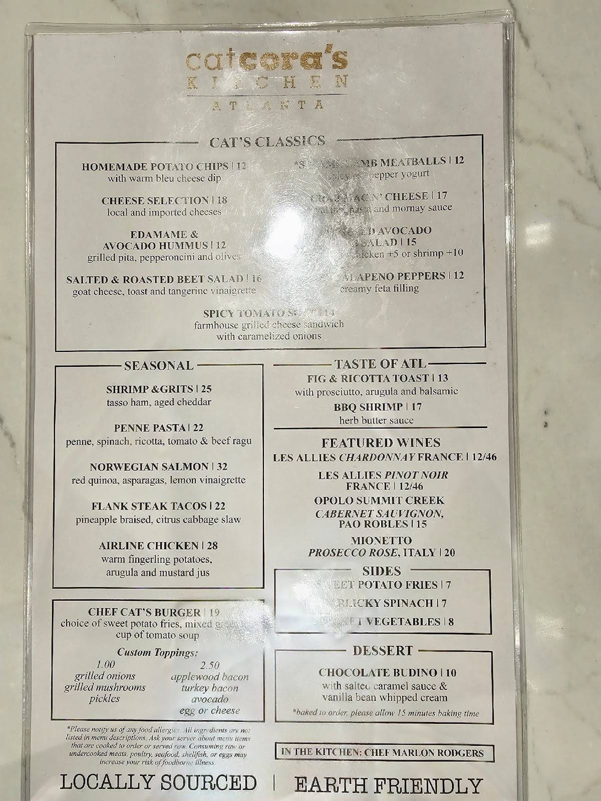 Menu at Cat Cora’s desserts, Atlanta, N Terminal Pkwy