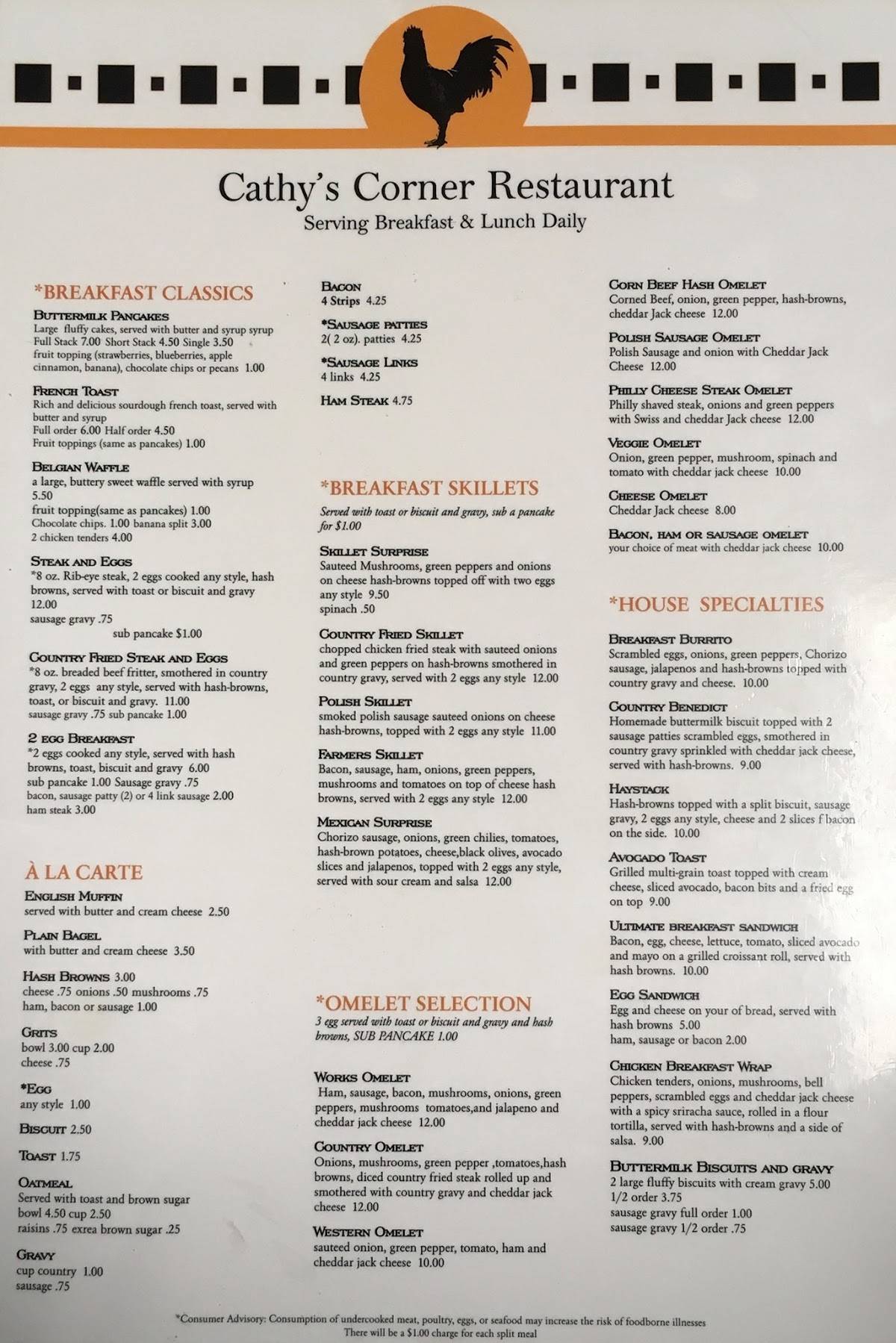 Menu at Cathy's Corner restaurant, Siloam Springs, US412