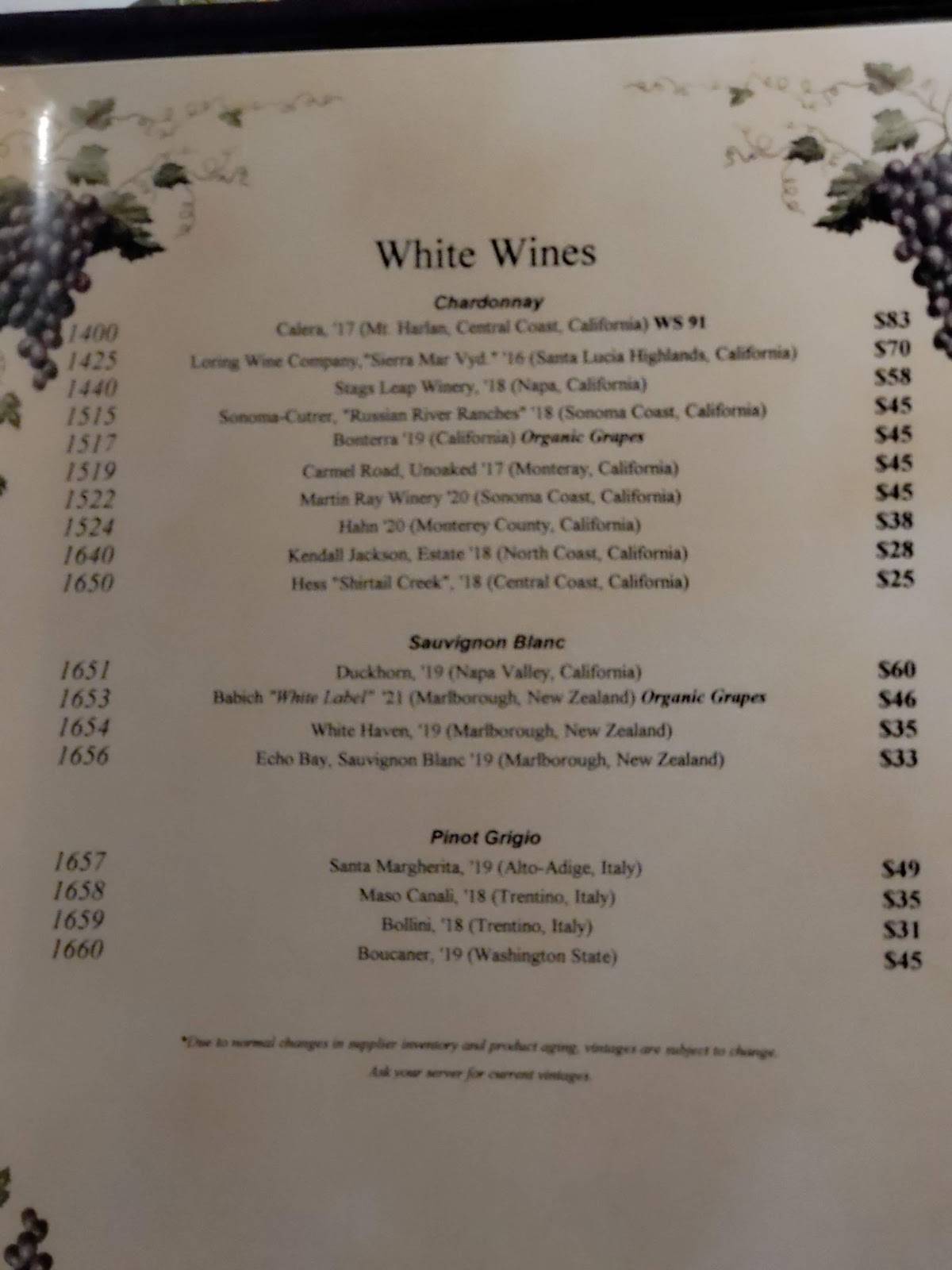 Menu at Chianti Restaurant, Shreveport