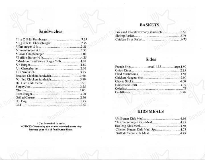 Menu at Clyde's DriveIn restaurant, Manistique
