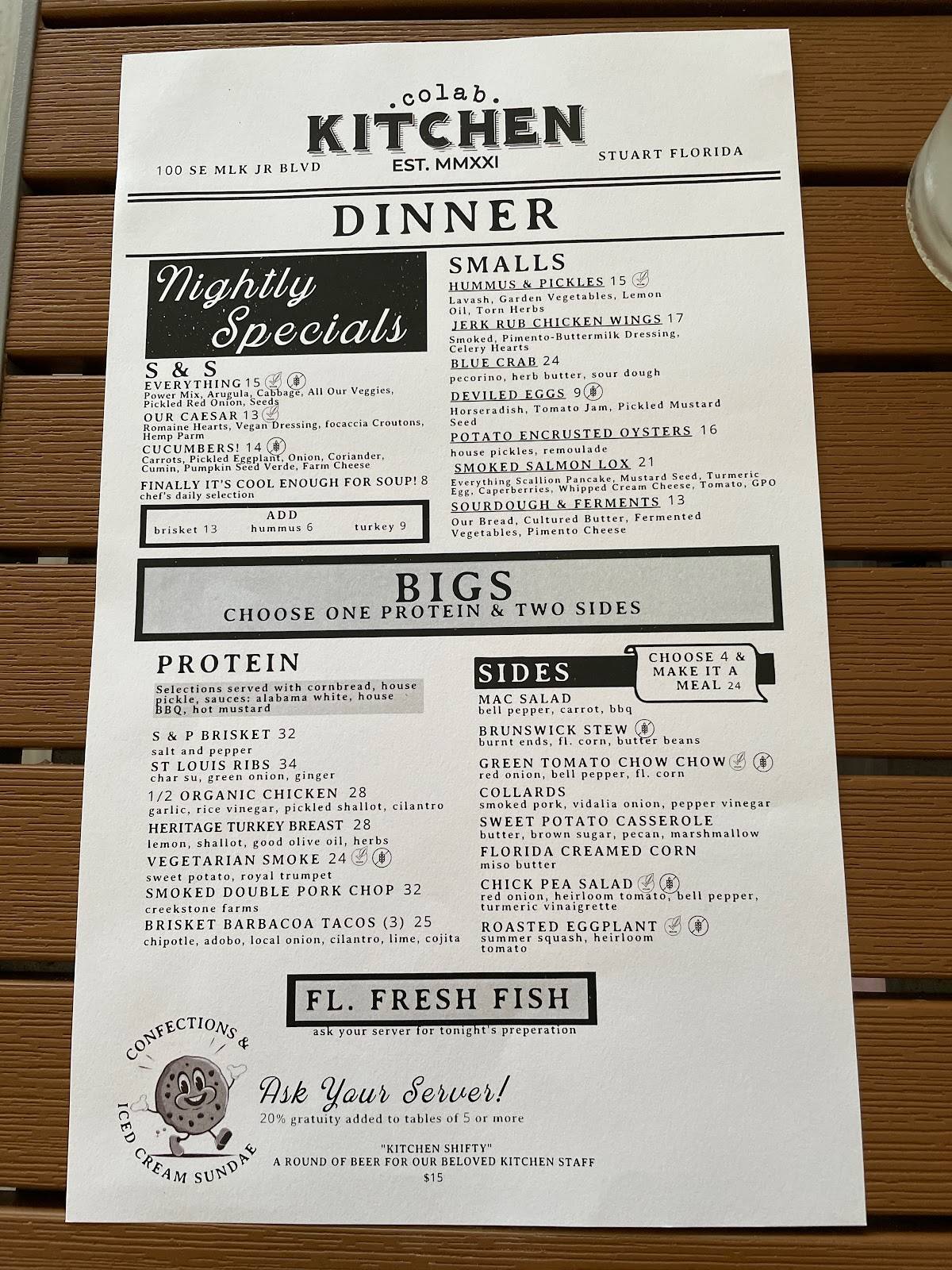 Menu at CoLab Kitchen Restaurant, Stuart