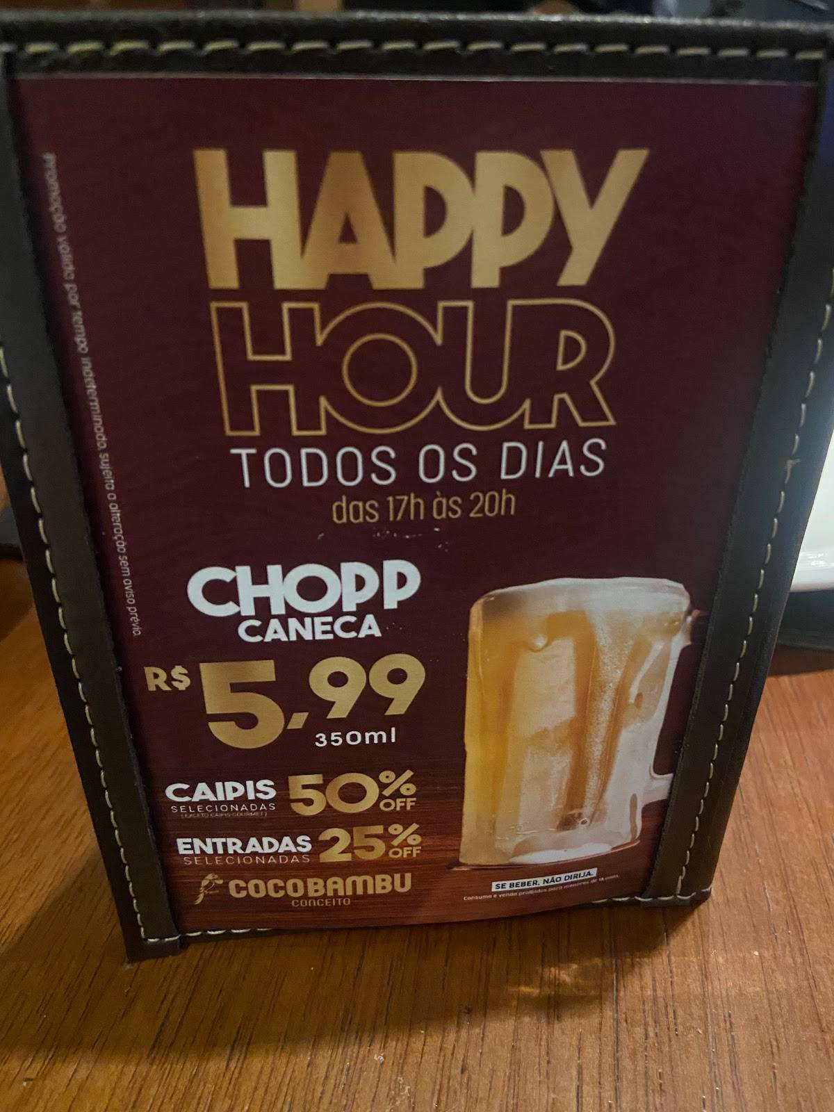 Menu em Coco Bambu Conceito Pátio Paulista restaurante, São Paulo, 1947