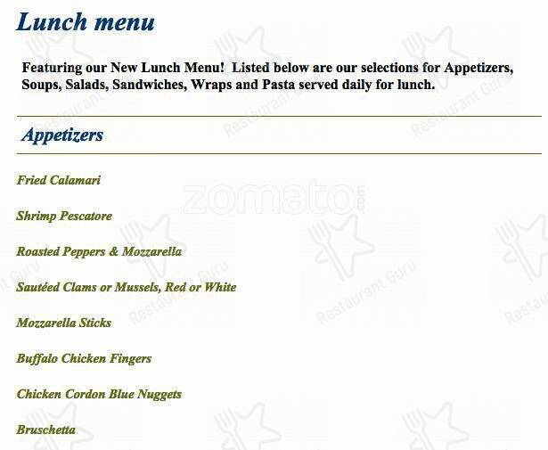 Pescatore's Restaurant menu