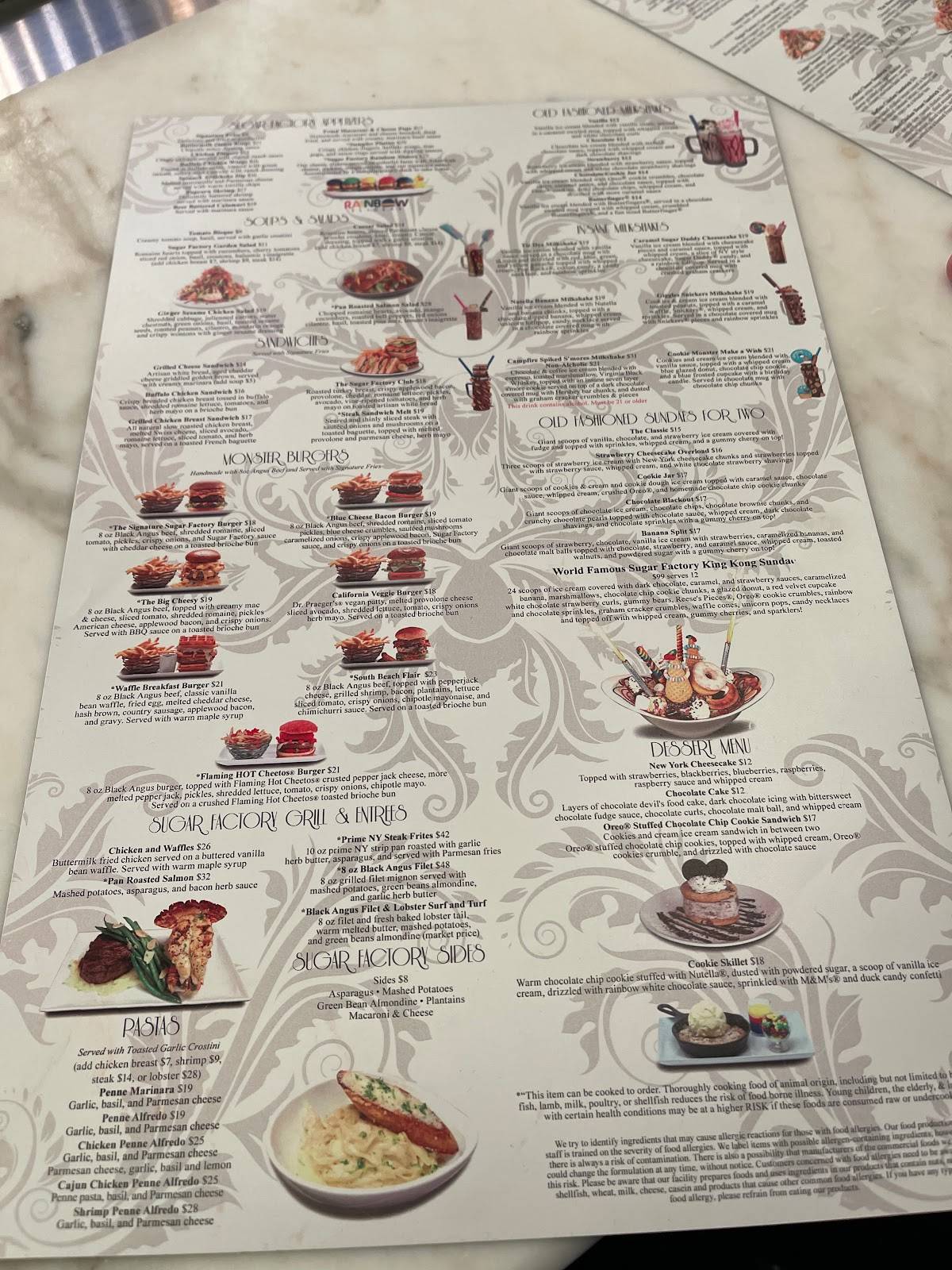 Menu at Sugar Factory Atlantic City desserts, Atlantic City