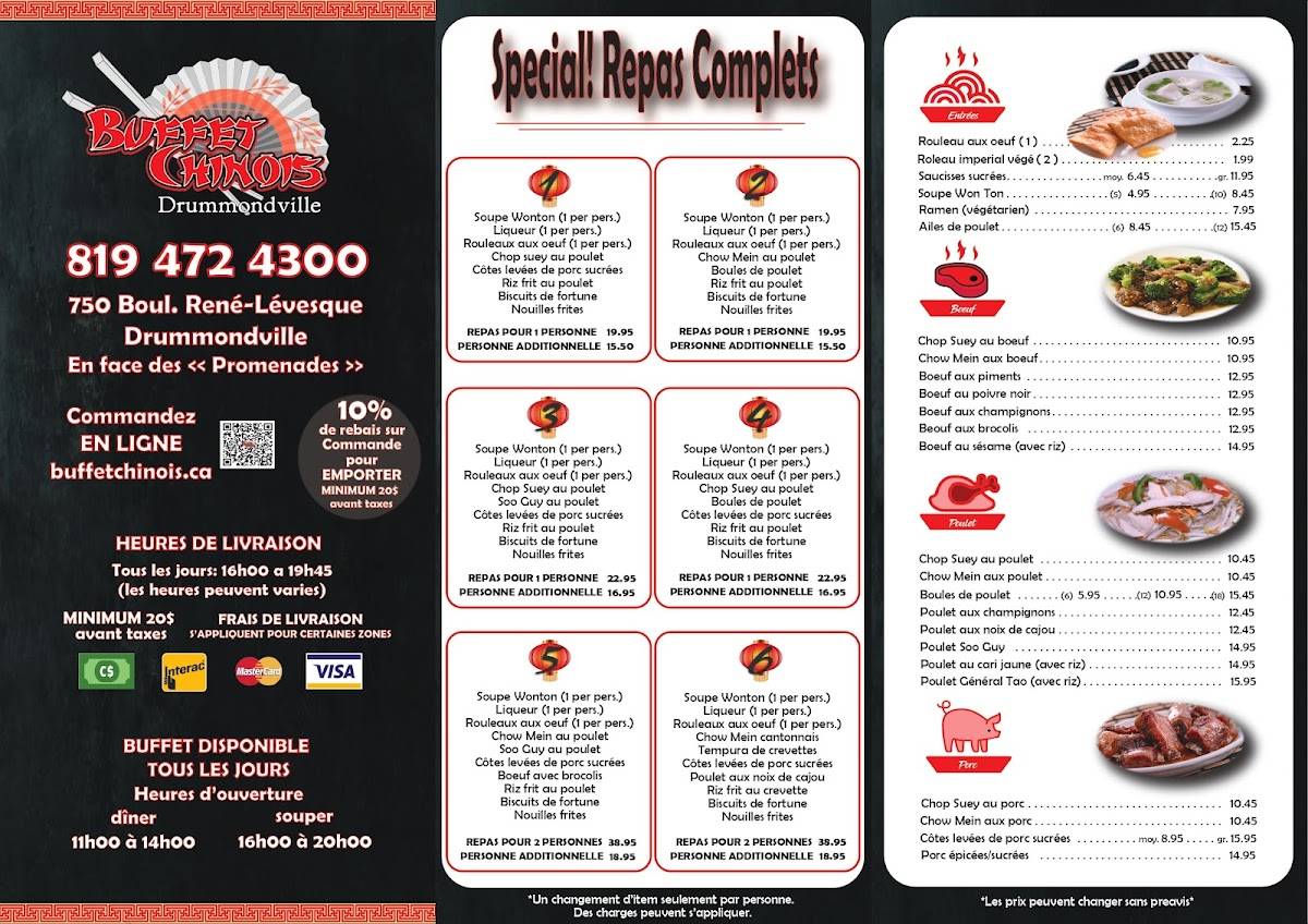 Menu au Buffet Chinois Drummondville restaurant, Drummondville, 750