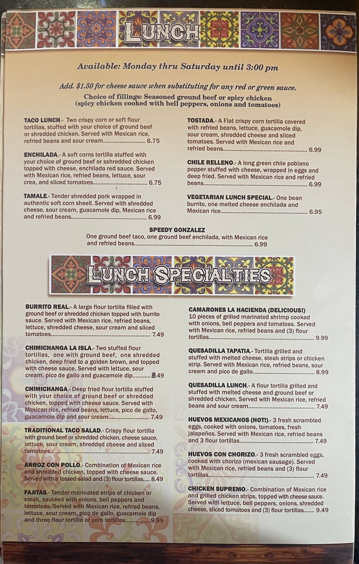 Menu at El Camino Real restaurant, Decatur, Winchester Rd