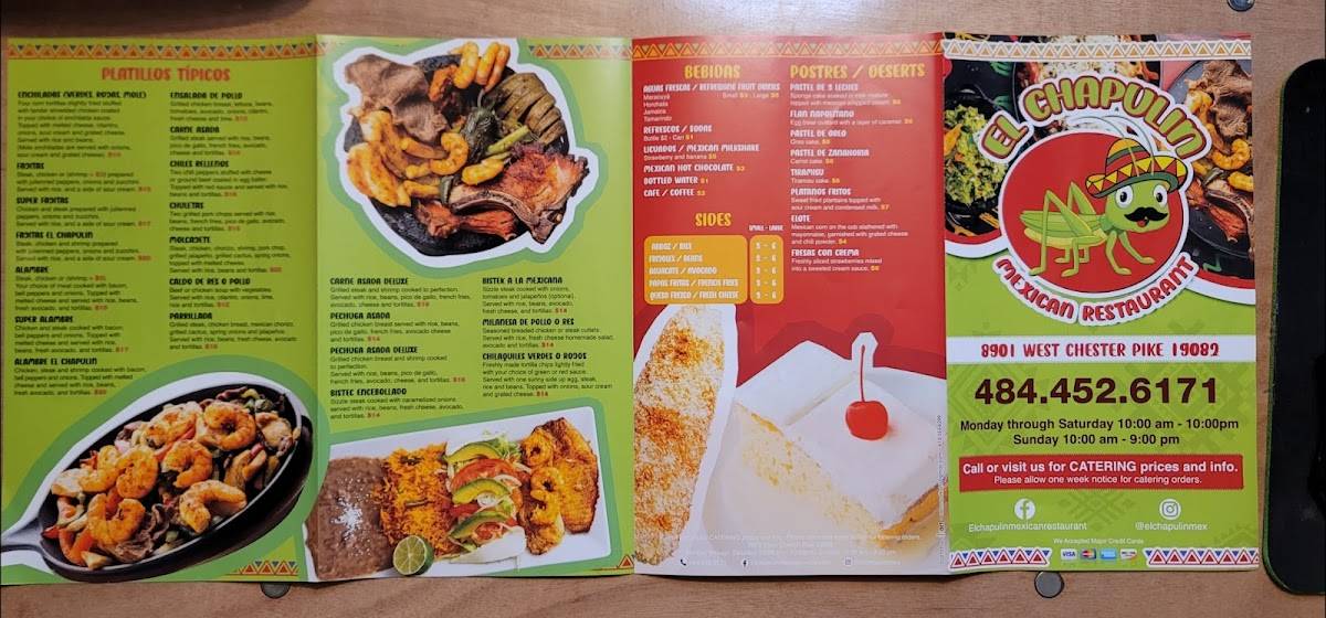 Carta de El Chapulin Mexican Restaurant, Municipio de Upper Darby