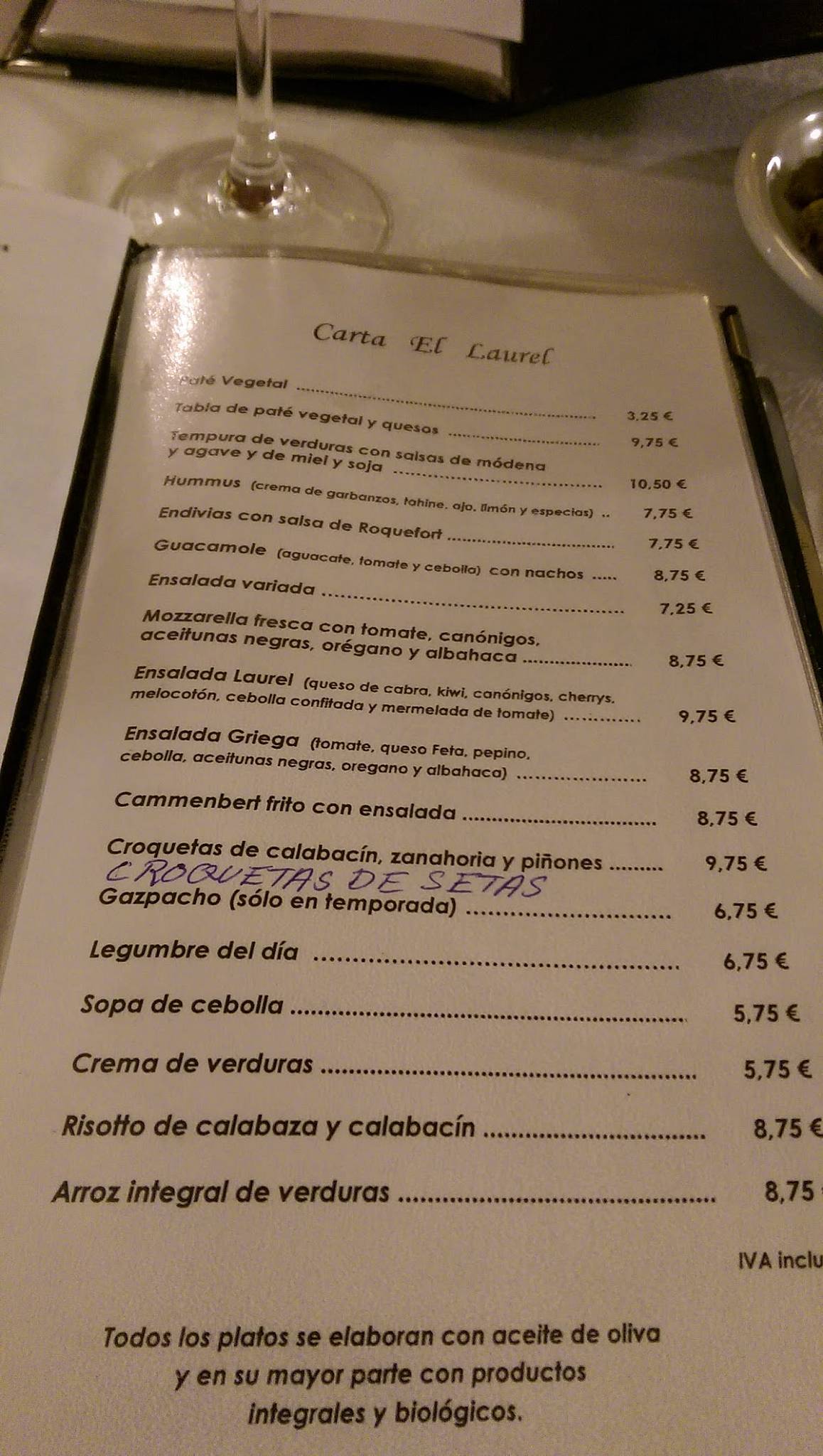 Carta del restaurante El Laurel, Salamanca