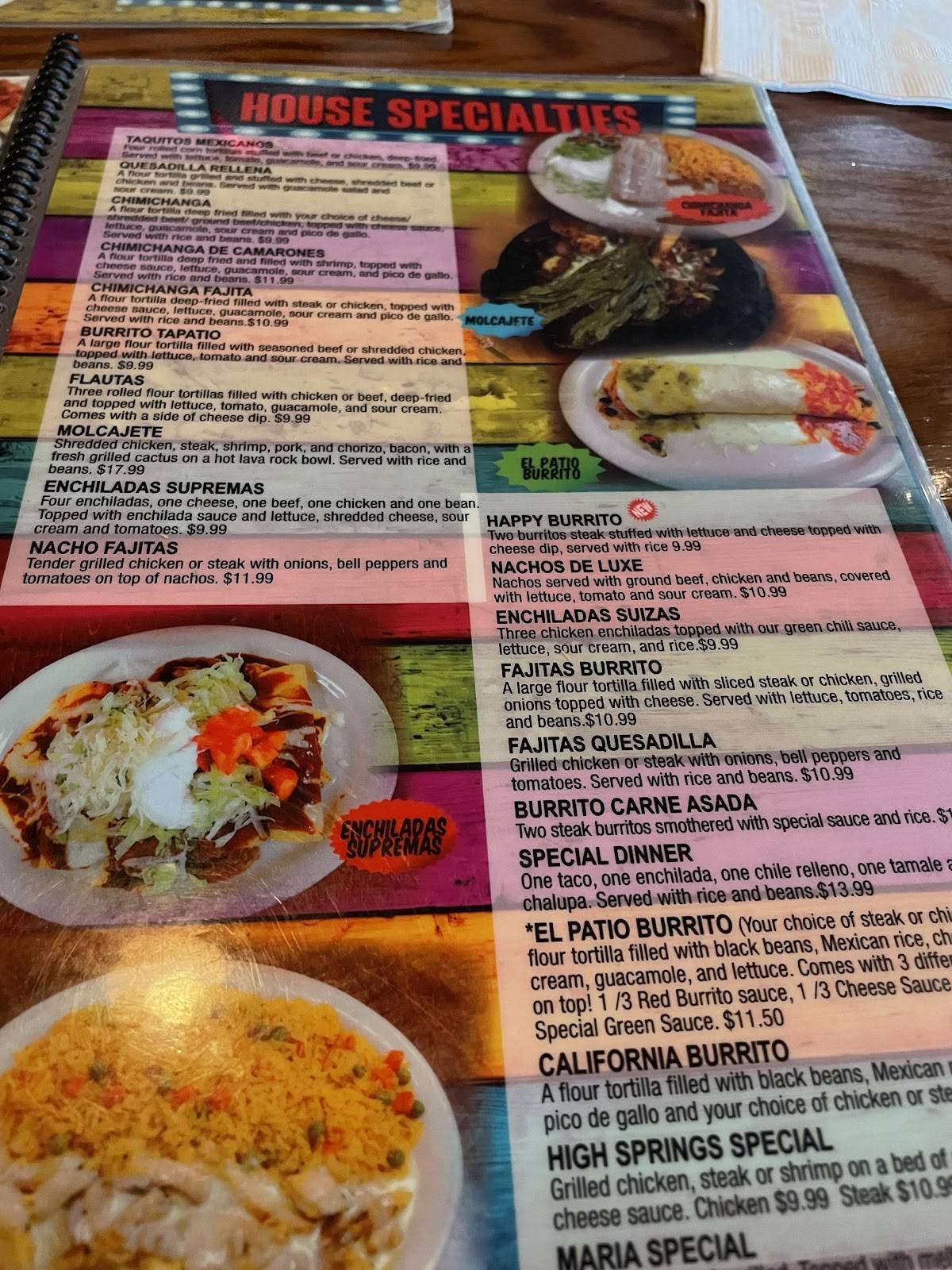 Menu at El Patio restaurant, Alachua