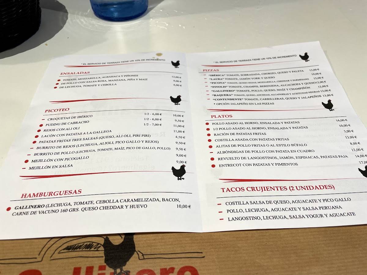 Carta Del Restaurante El Gallinero Santander 