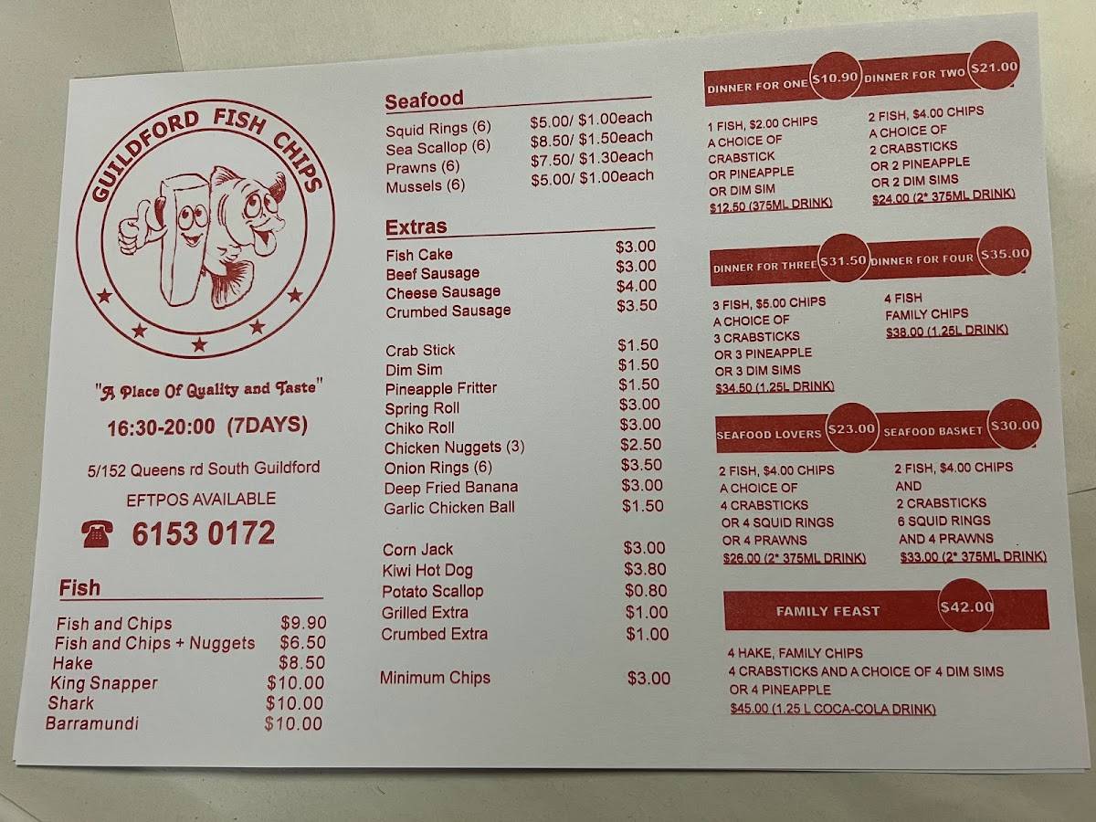 Menu at Guildford Fish & Chips fast food, South Guildford