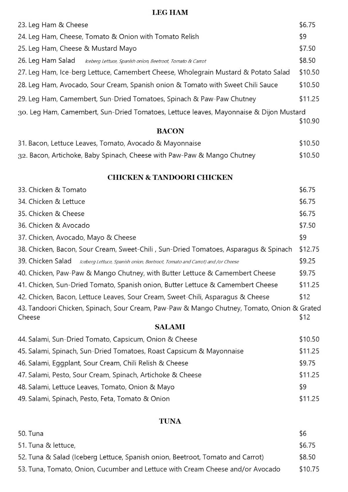 Menu at Wynyard St. Kitchen fast food, Singleton