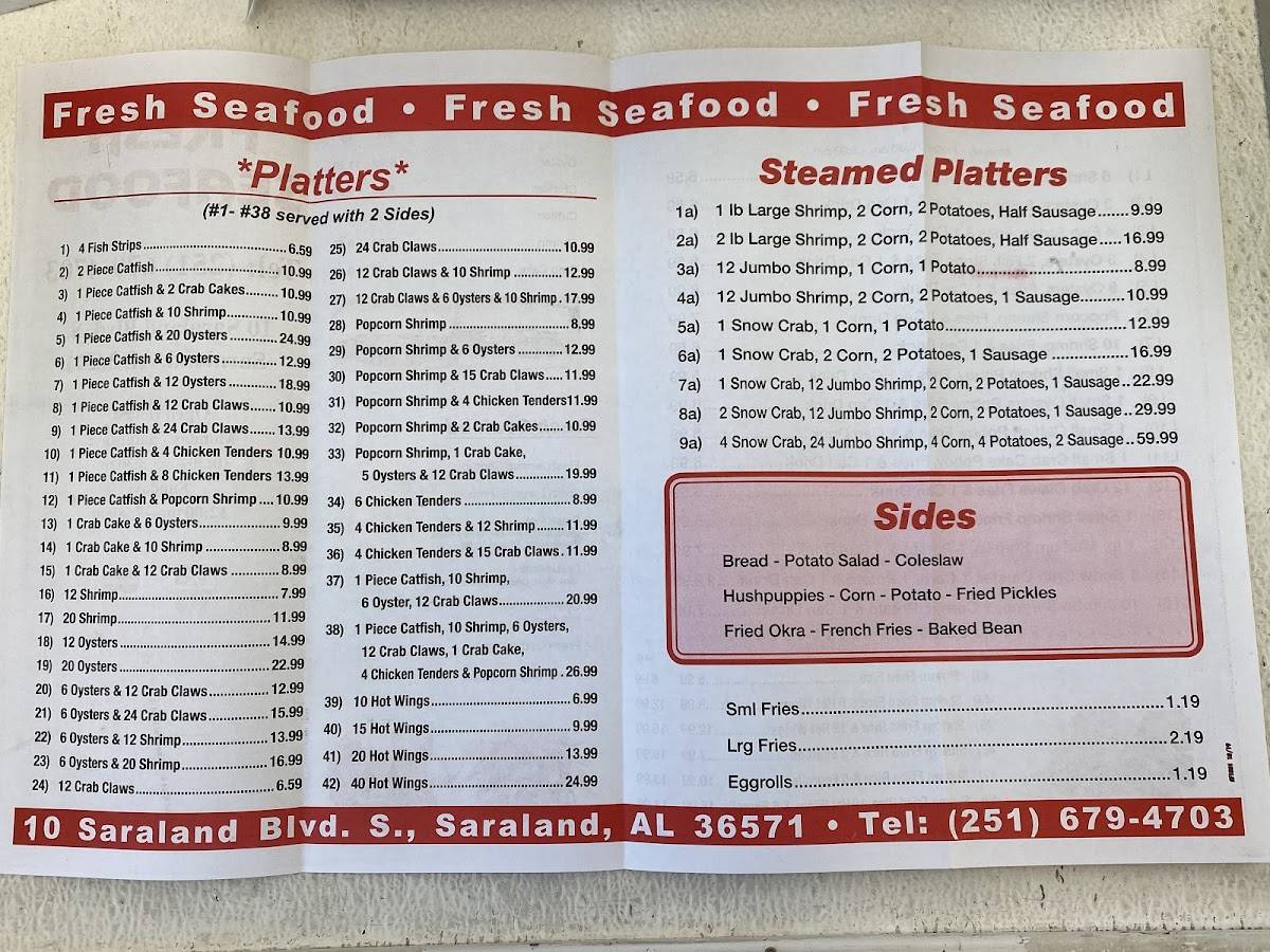 Menu at Fresh Seafood restaurant, Saraland
