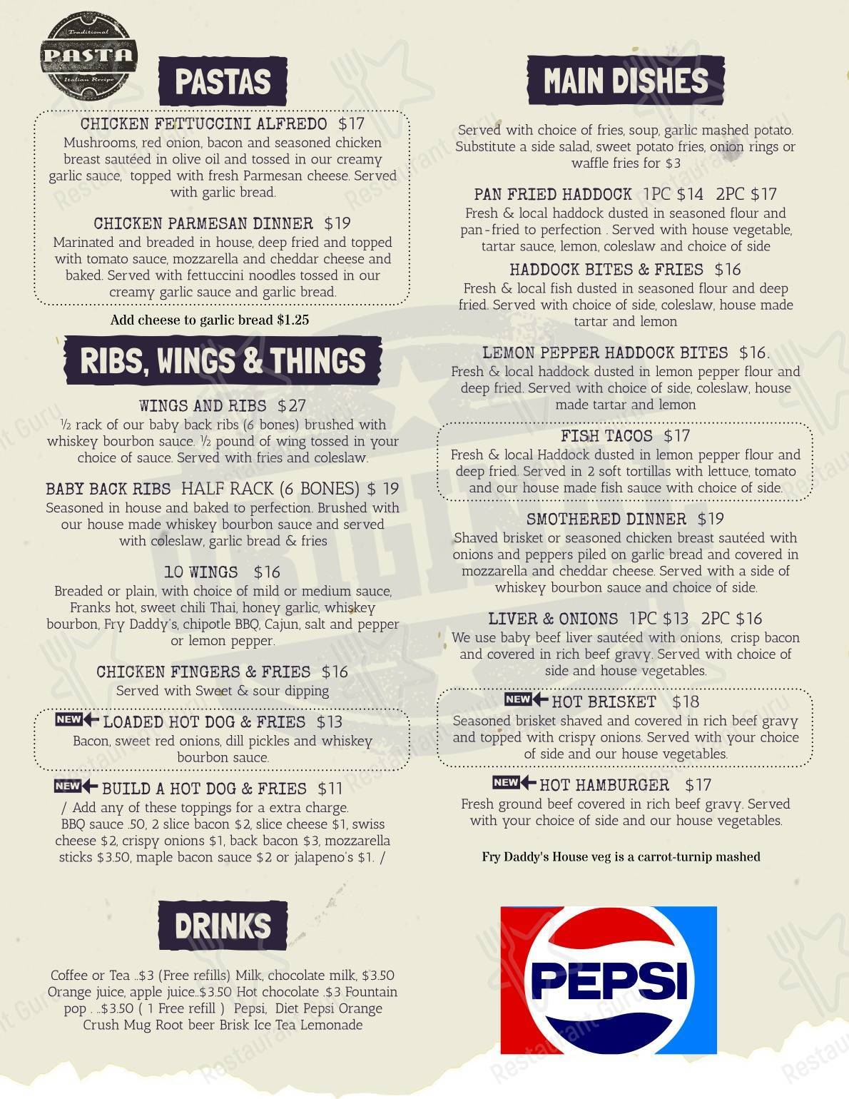 Menu at Fry Daddy’s Fry & Grill restaurant, Middle Sackville