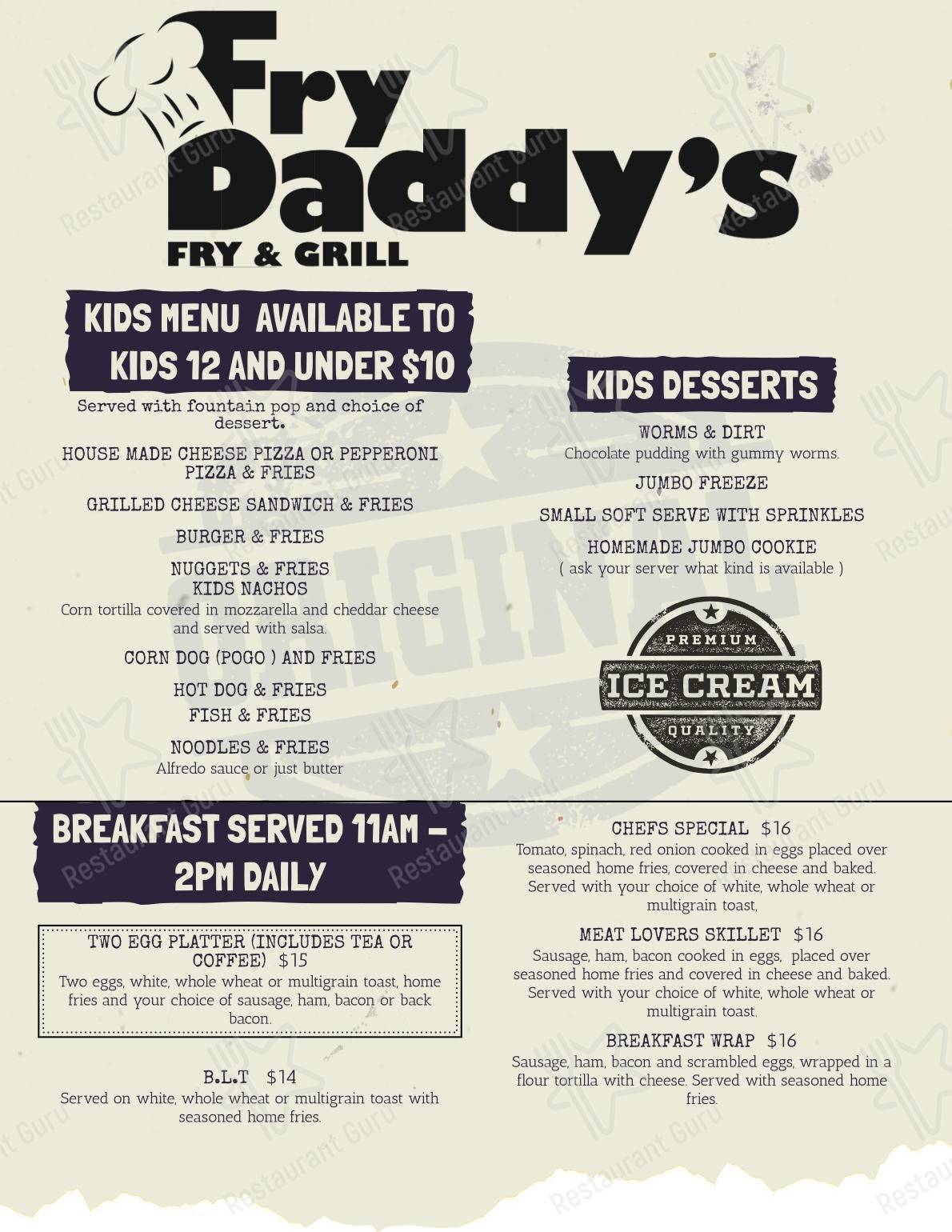 Menu at Fry Daddy’s Fry & Grill restaurant, Middle Sackville