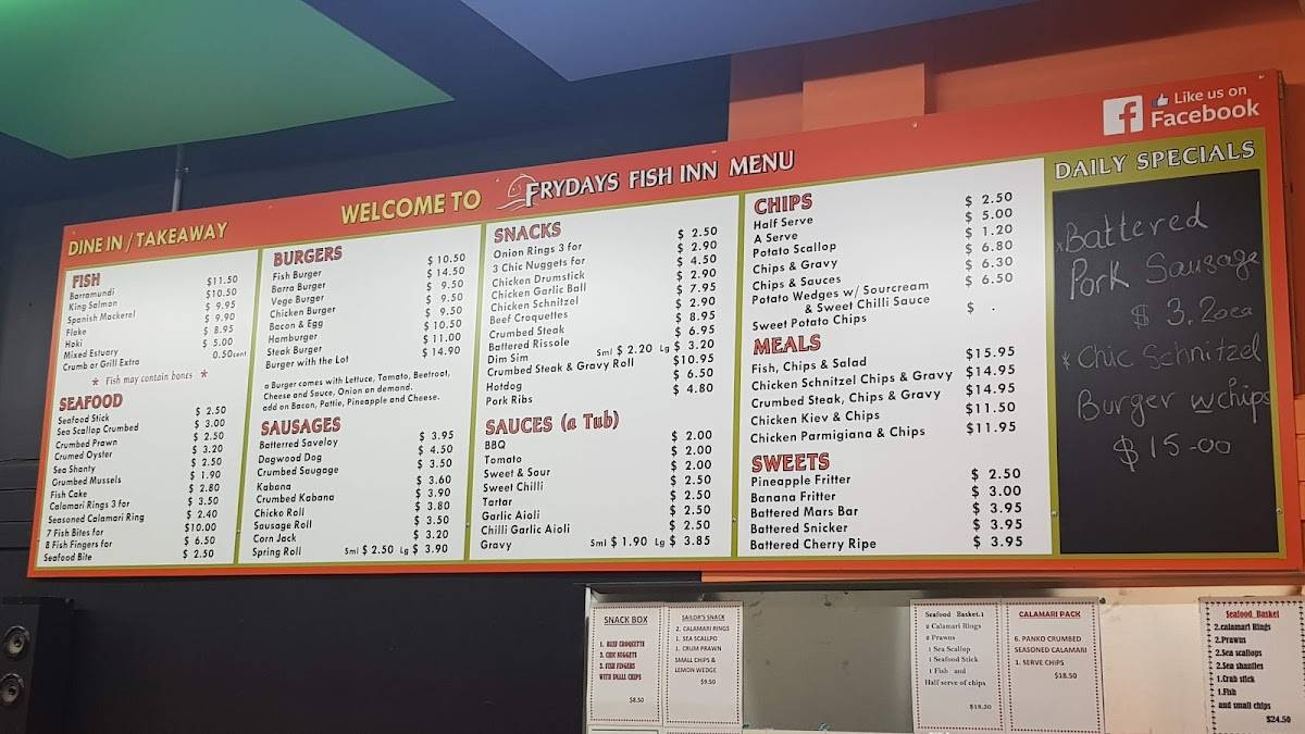 Menu at Frydays Fish Inn restaurant, Mount Isa