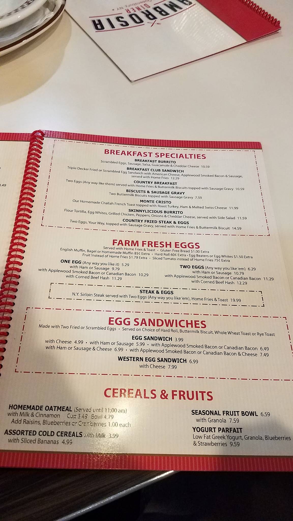 Menu at Ambrosia Diner restaurant, Queensbury, 518 Aviation Rd