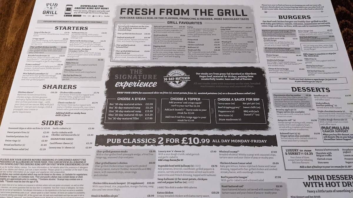 Menu at Gordon Arms - Pub & Grill, Peterborough, 527 Oundle Rd