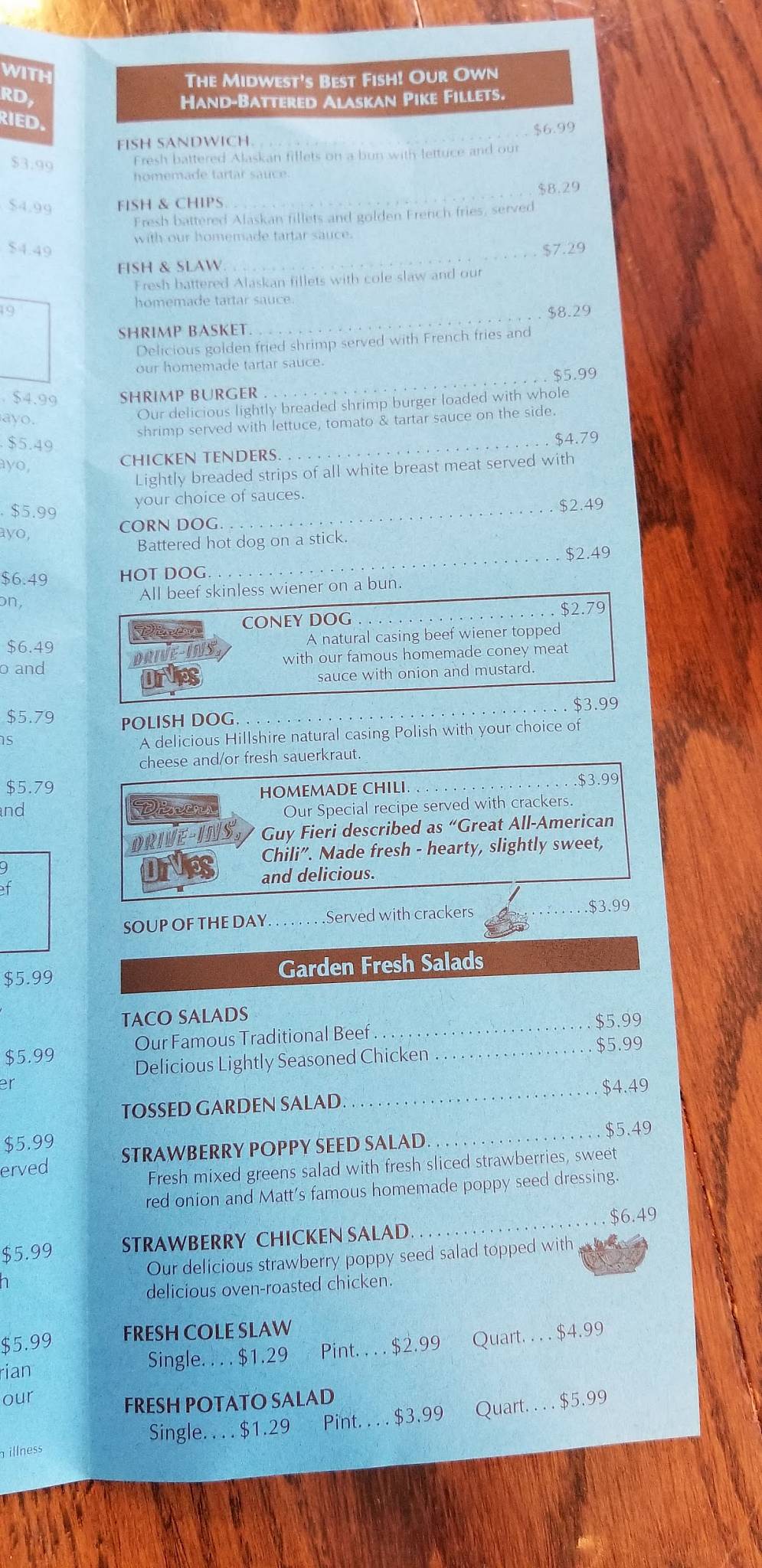 Menu at Gordy's HiHat restaurant, Cloquet