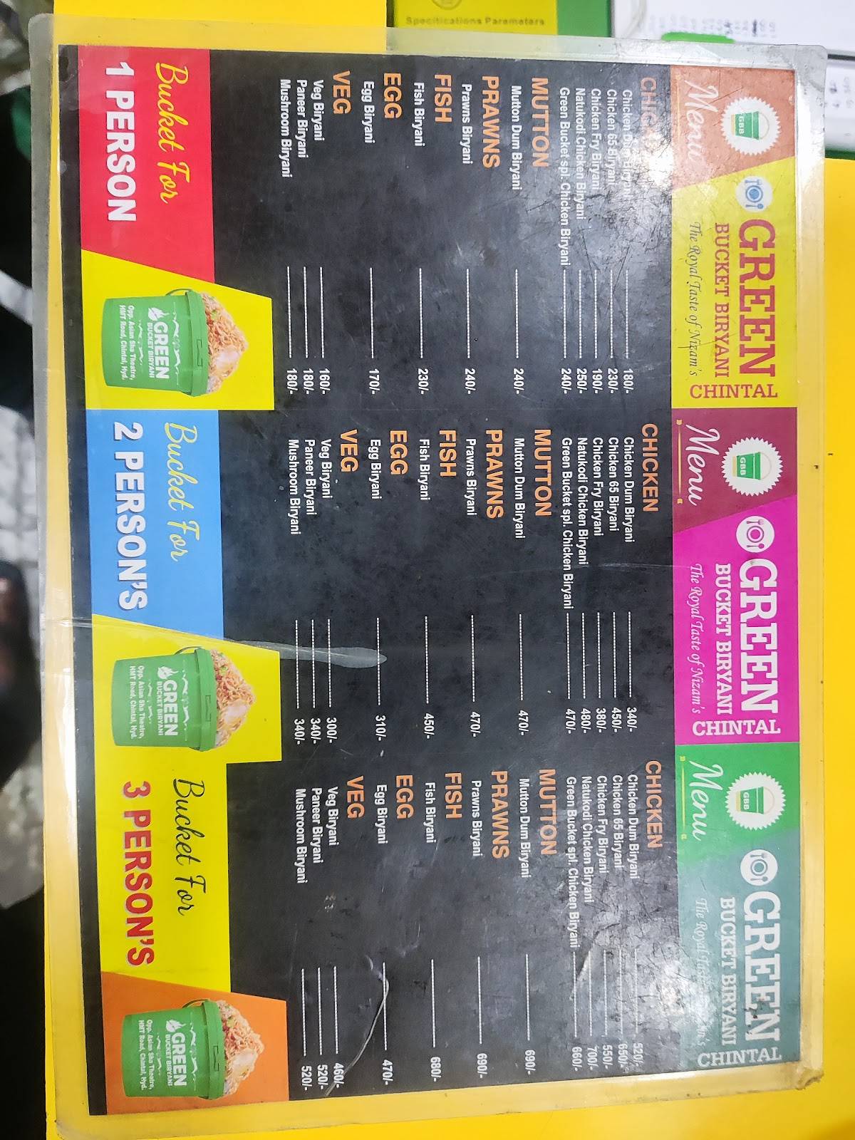 Menu at Green Bucket Biryani, Hyderabad, FFV2+4G5