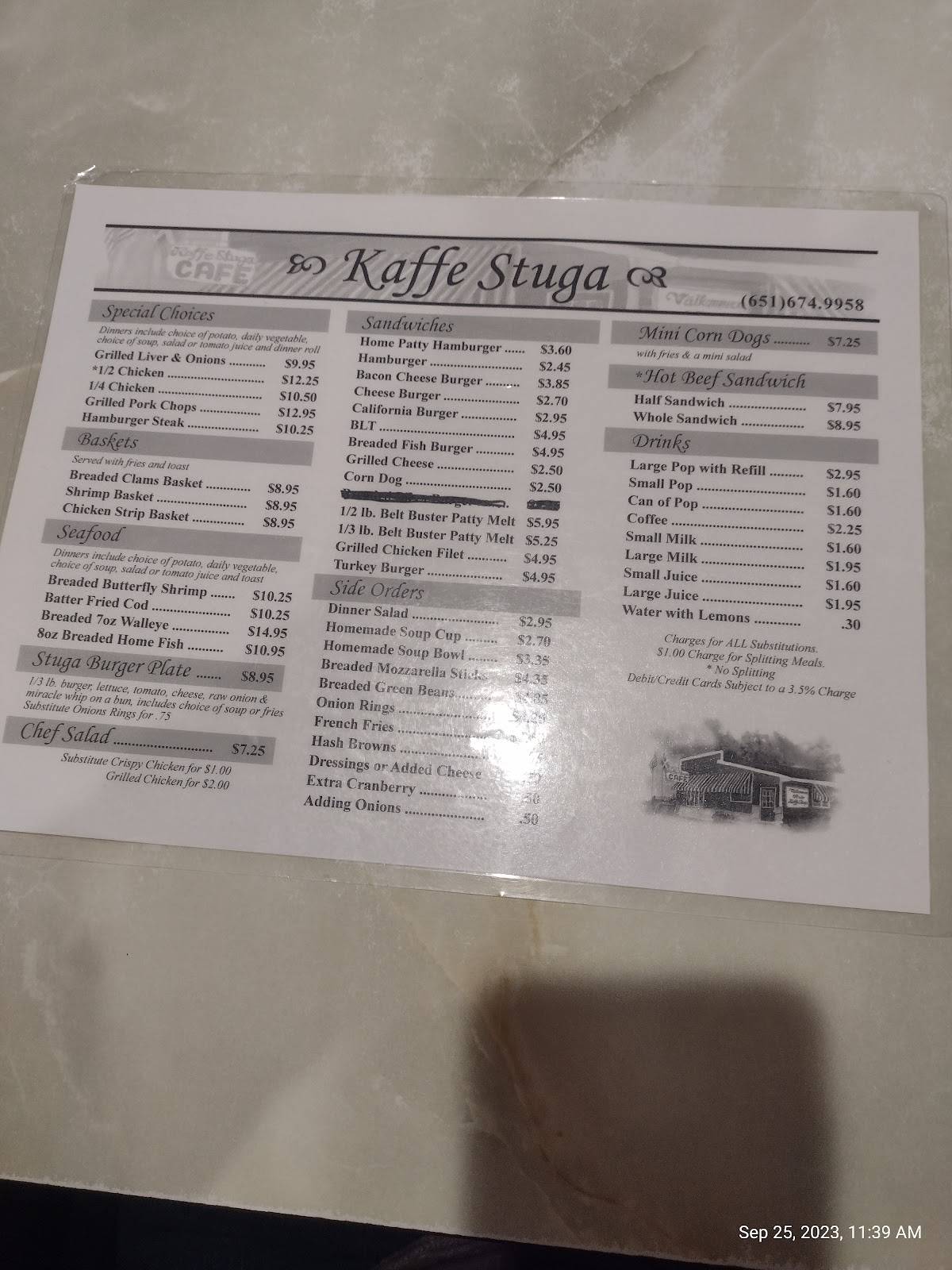 Menu at Kaffe Stuga Restaurant, Harris, Forest Blvd